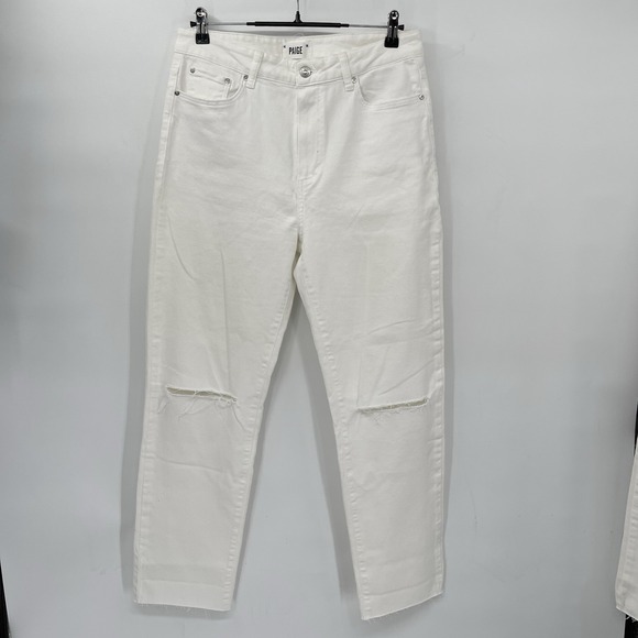 Paige Womens Stella White, Denim‎ Raw Hem Distressed Cropped Jeans, Size 31 - Picture 1 of 8